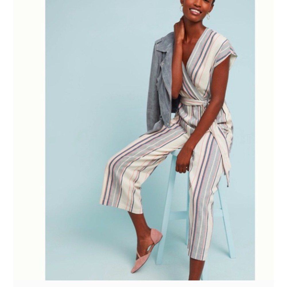 Anthropologie DOLAN Millie Stripe Linen Blend Jumpsuit